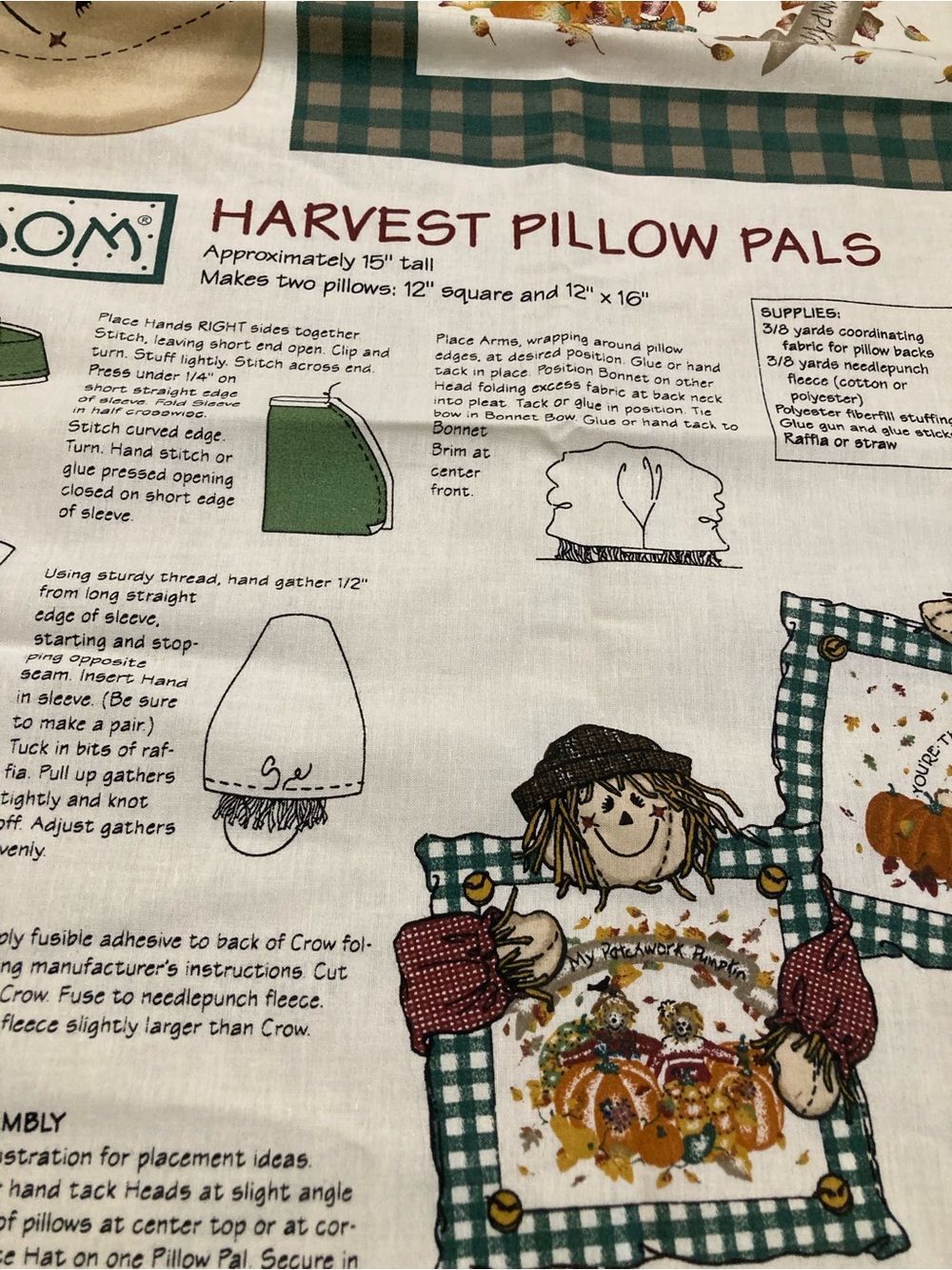 Harvest Pillow Pals Autumn Decorative Fabric Panels - Green Plaid
